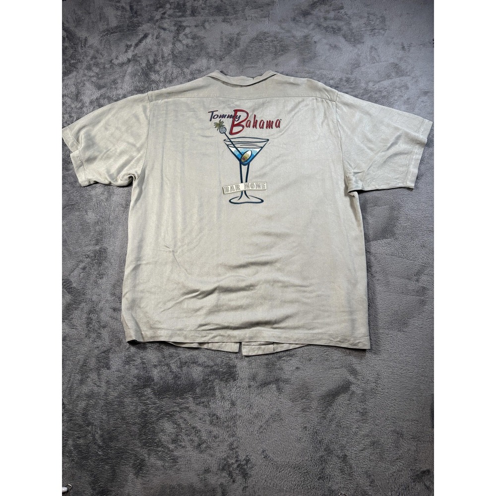 Tommy Bahama Shirt Mens XL Green Bar Cocktail Embroidered Up Rayon